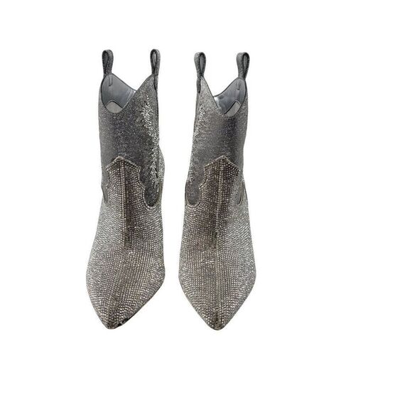 Gianni Bini Womens Silver Rhinestone Cowboy Boots 7.5 Stiletto Bling Glam Prom - Picture 6 of 13